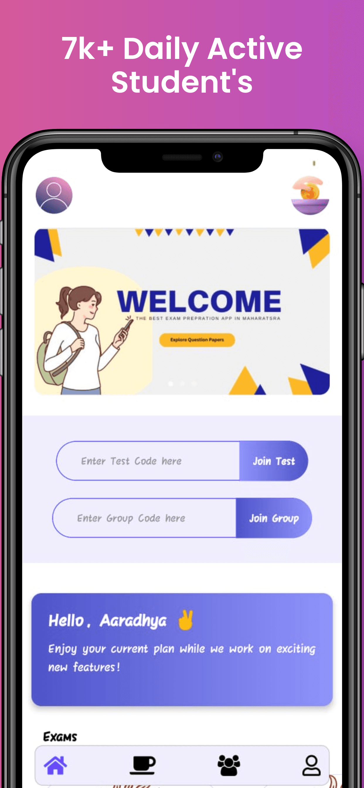 Practice test interface